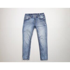 Miss Me Womens 27 Thick Stitch Jeweled Stretch Mid Rise Easy Skinny Denim Jeans